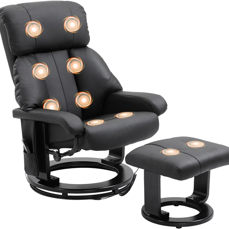 Manual Swivel Recliner with Ottoman, Massage & Heat
