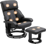 Black faux leather swivel recliner with matching ottoman on a wood swivel base - Black 330 lb Massage Recliner & Ottoman