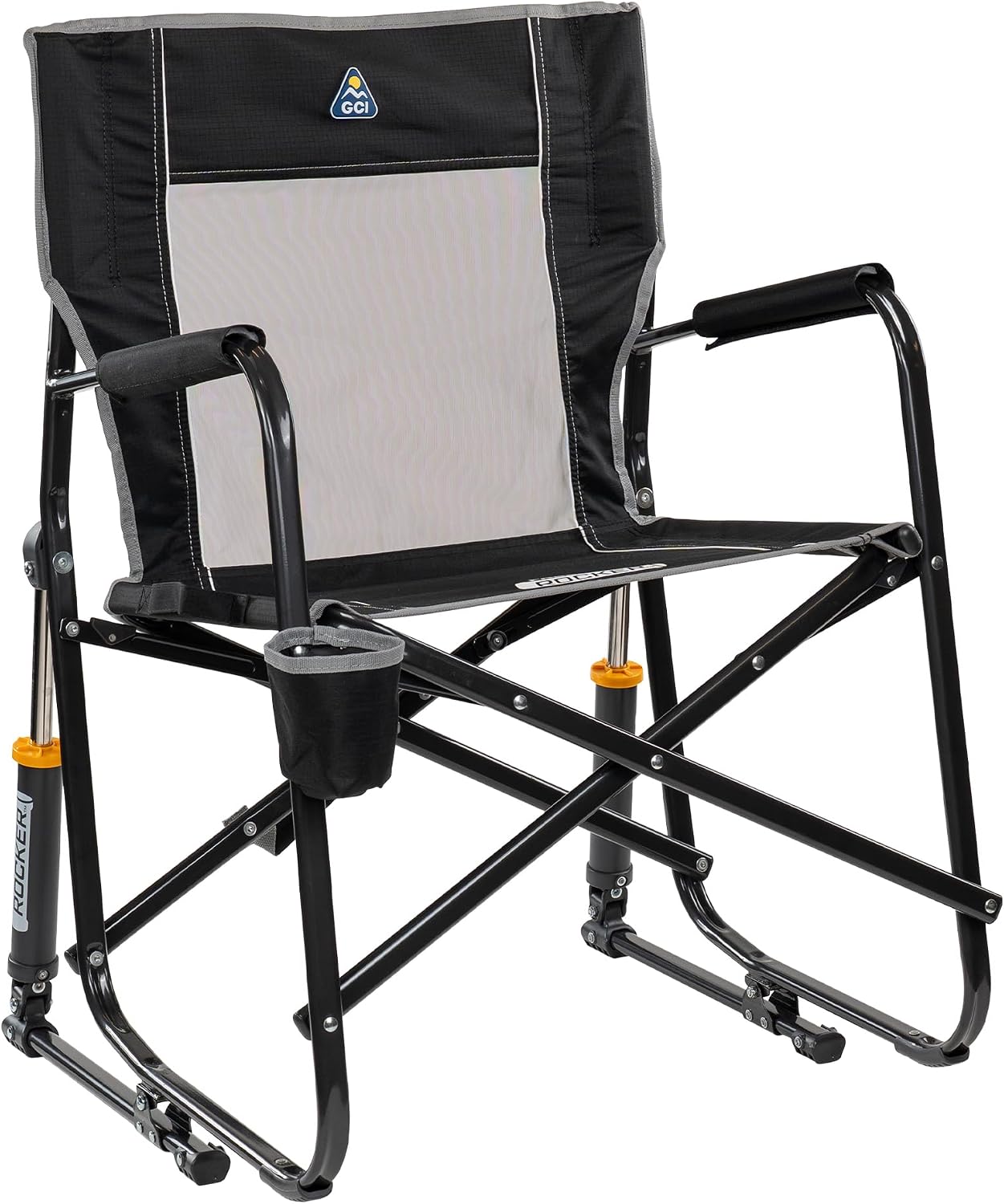 FOLDING ROCKING CHAIR – PORTABLE OUTDOOR CAMPING CHAIR WITH CUP HOLDER - Black Folding Rocking Camping Chair