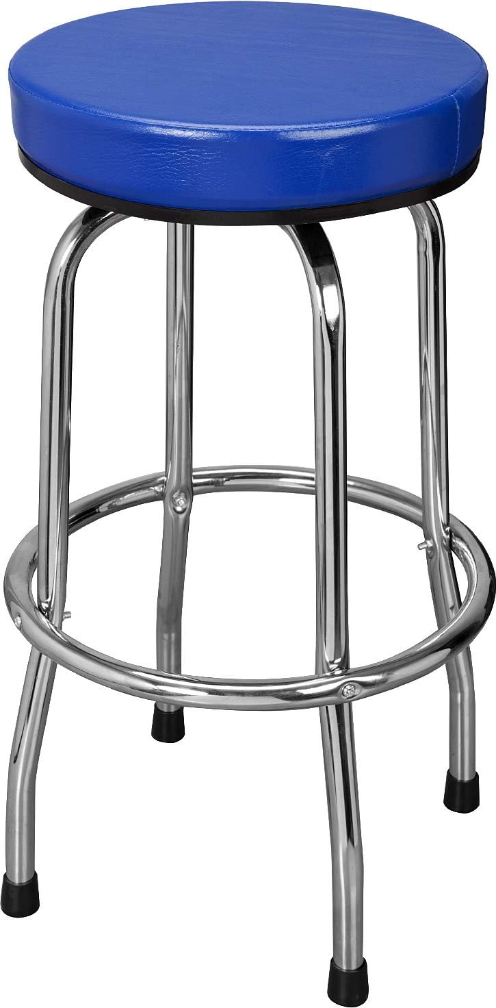 Swivel Bar Stool for Garage & Shop - Backless Counter Stool with Padded Seat, Workbench Stool for Workshop, Single Bar Stool with Chrome Legs - Blue 250 lb 360° Swivel Garage Shop Stool