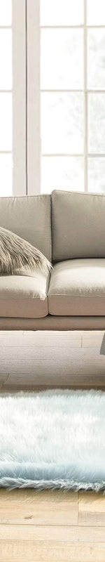 Faux sheepskin rug C-White close-up showing 2.8-inch plush pile texture - 4' x 2'2" (Rectangular) / C-light Blue
