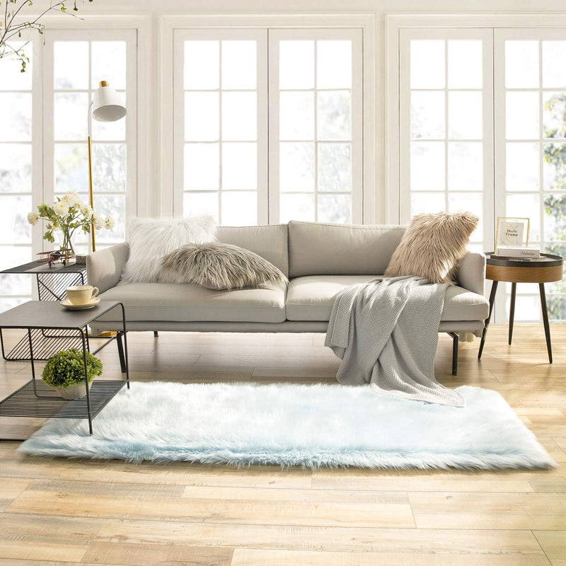 Faux sheepskin rug C-White close-up showing 2.8-inch plush pile texture
