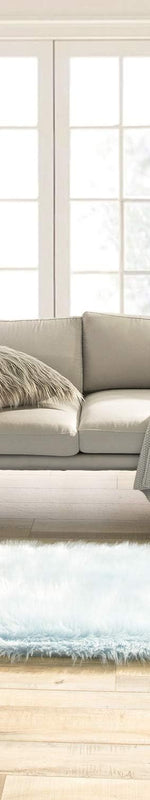 Faux sheepskin rug C-White close-up showing 2.8-inch plush pile texture - 6' x 2'2" (Rectangular) / Light Blue