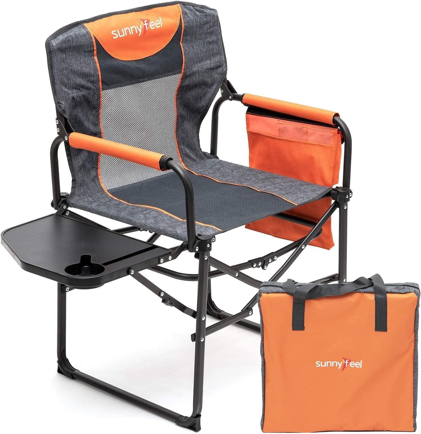 Camping Directors Chair, Heavy Duty,Oversized Portable Folding Chair with Side Table, Pocket for Beach, Fishing,Trip,Picnic,Lawn Blue - Orange