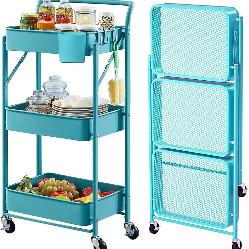 3-Tier Metal Rolling Cart – Foldable or Fixed Pegboard Styles