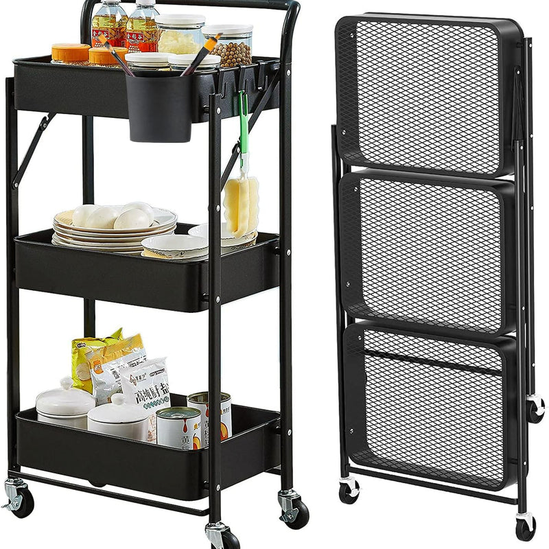 3-Tier Metal Rolling Cart – Foldable or Fixed Pegboard Styles
