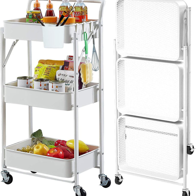 3-Tier Metal Rolling Cart – Foldable or Fixed Pegboard Styles