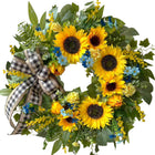 Artificial Sunflower & Lemon Wreath for Front Door – Summer Farmhouse Welcome Wreath with Daisy & Eucalyptus Accents, Year Round Porch Wall Decor
