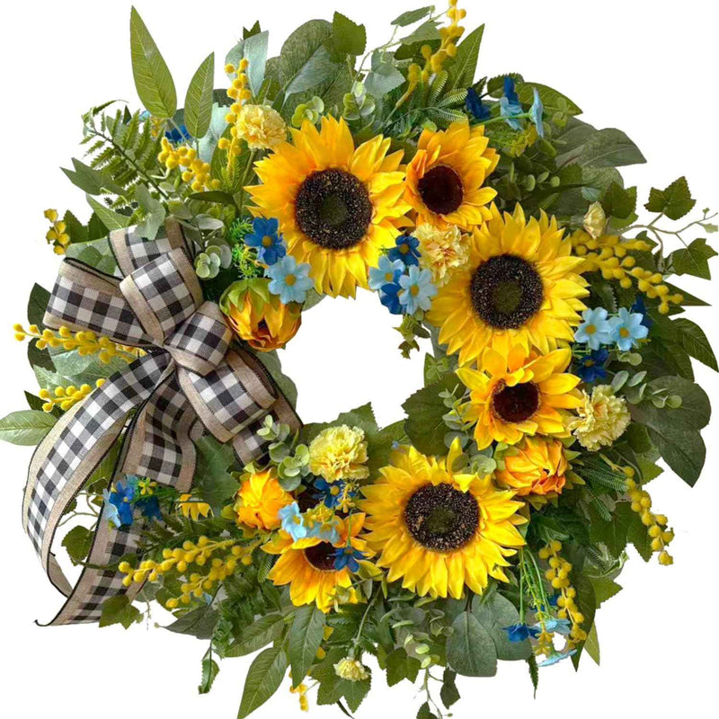 SUNFLOWER WREATH FOR FRONT DOOR – SUMMER FLORAL PORCH DÉCOR