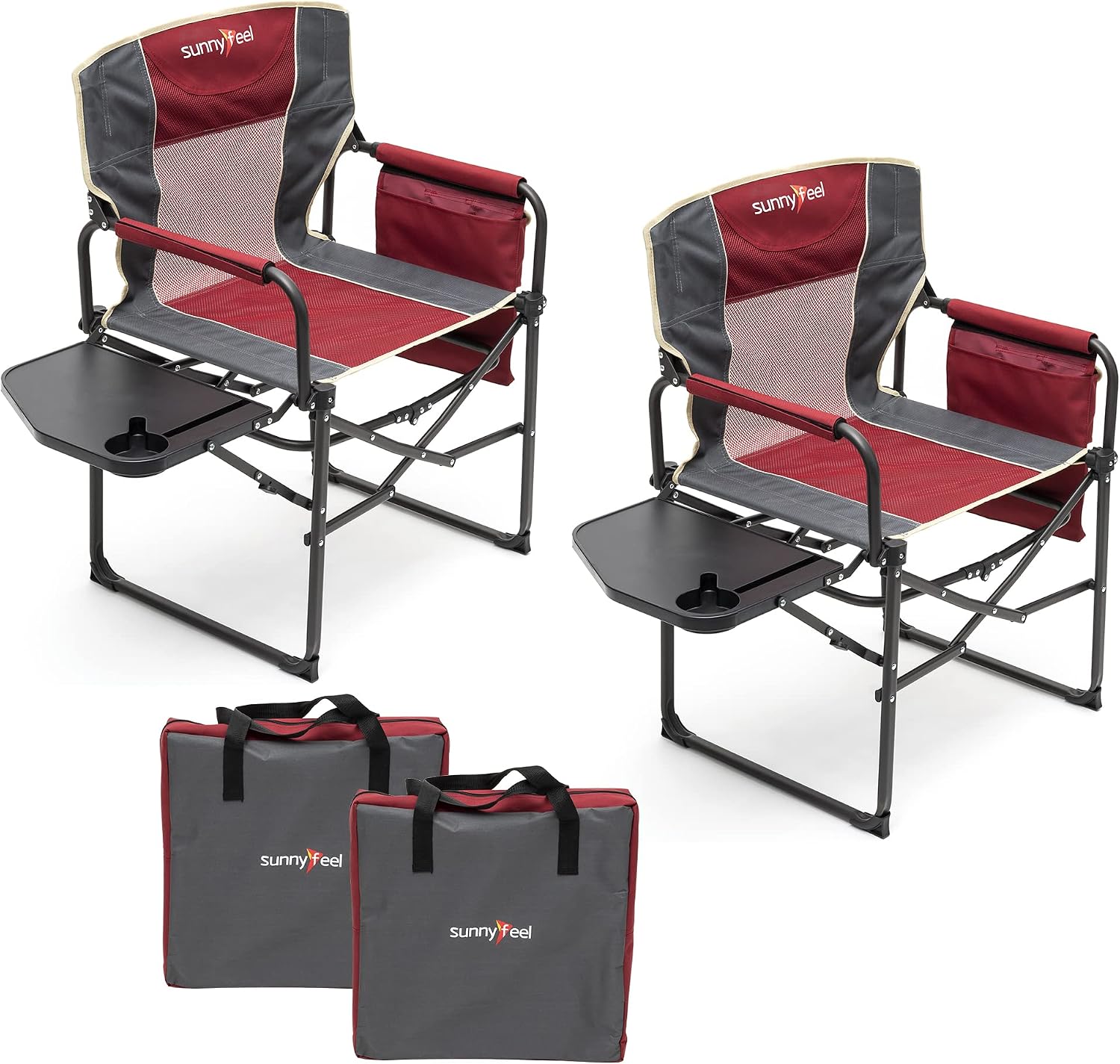 Camping Directors Chair, Heavy Duty,Oversized Portable Folding Chair with Side Table, Pocket for Beach, Fishing,Trip,Picnic,Lawn Blue - Red-2set