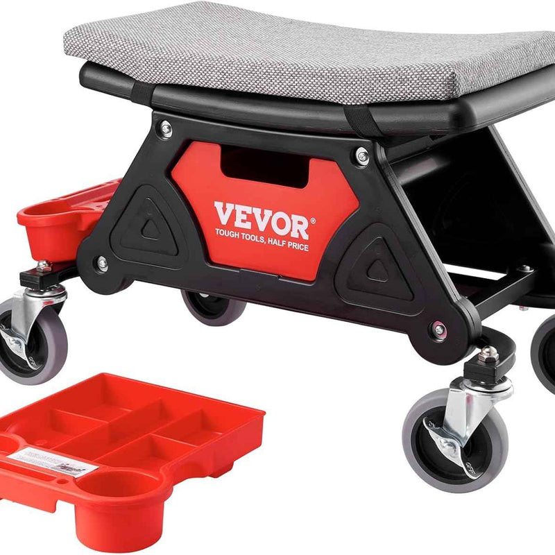 Mobile Mechanic Toolbox Seat with Drawers - Rolling Mechanic Stool with Sliding Tool Tray, Shop Stool with Wheels for Garage & Workshop, Auto Repair