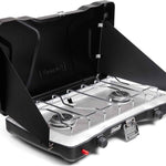 PORTABLE PROPANE CAMPING STOVE – 2 & 3 BURNER OUTDOOR STOVE WITH GRILL & WIND PROTECTION