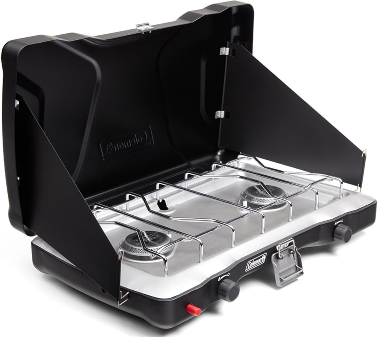 PORTABLE PROPANE CAMPING STOVE – 2 & 3 BURNER OUTDOOR STOVE WITH GRILL & WIND PROTECTION - Triton+ 2-Burner 13.7"L x 5.7"W x 22.6"H