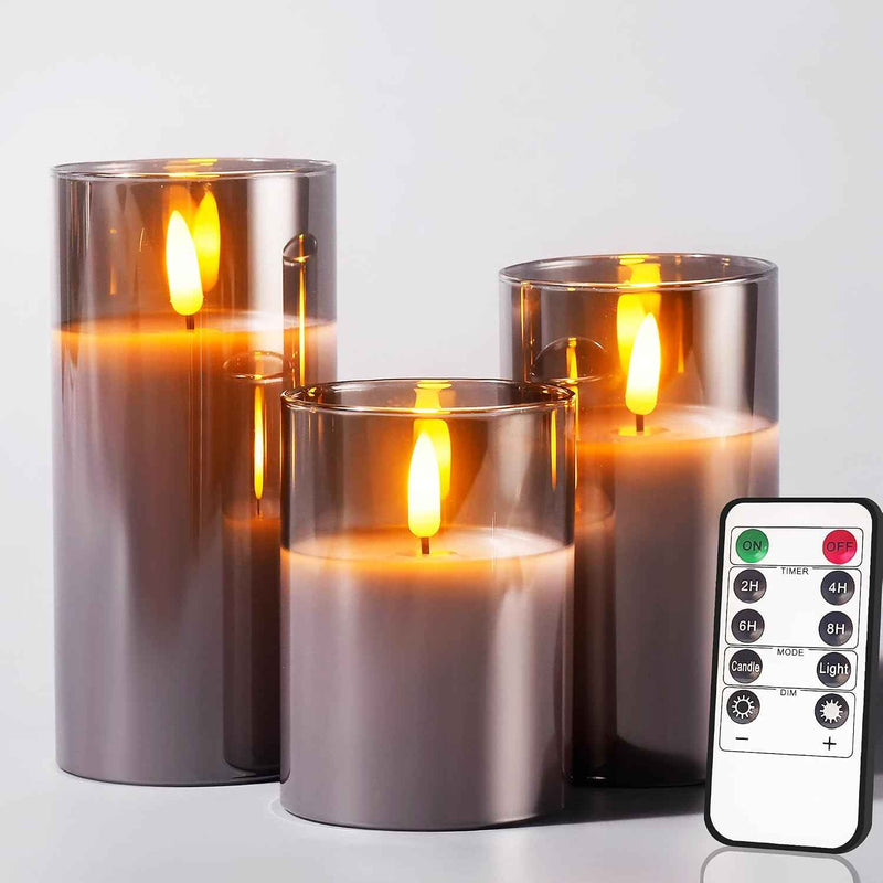 Flameless Candles with Remote & Timer – Glass Pillar Set of 3