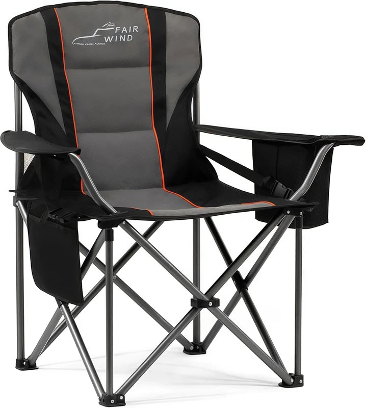 OVERSIZED CAMPING CHAIR –  550 LB HEAVY-DUTY FOLDING CHAIR WITH WIDE PADDED SEAT WITH LUMBAR SUPPORT