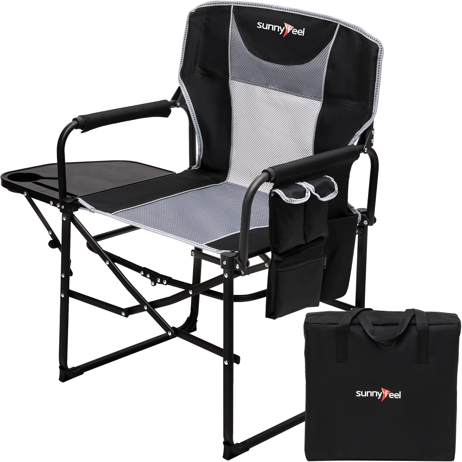 Camping Directors Chair, Heavy Duty,Oversized Portable Folding Chair with Side Table, Pocket for Beach, Fishing,Trip,Picnic,Lawn Blue - Black Grey