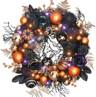 Halloween Wreath for Front Door – Pumpkin & Ghost Halloween Door Decorations, Pre-Lit Porch Wall Party Decor