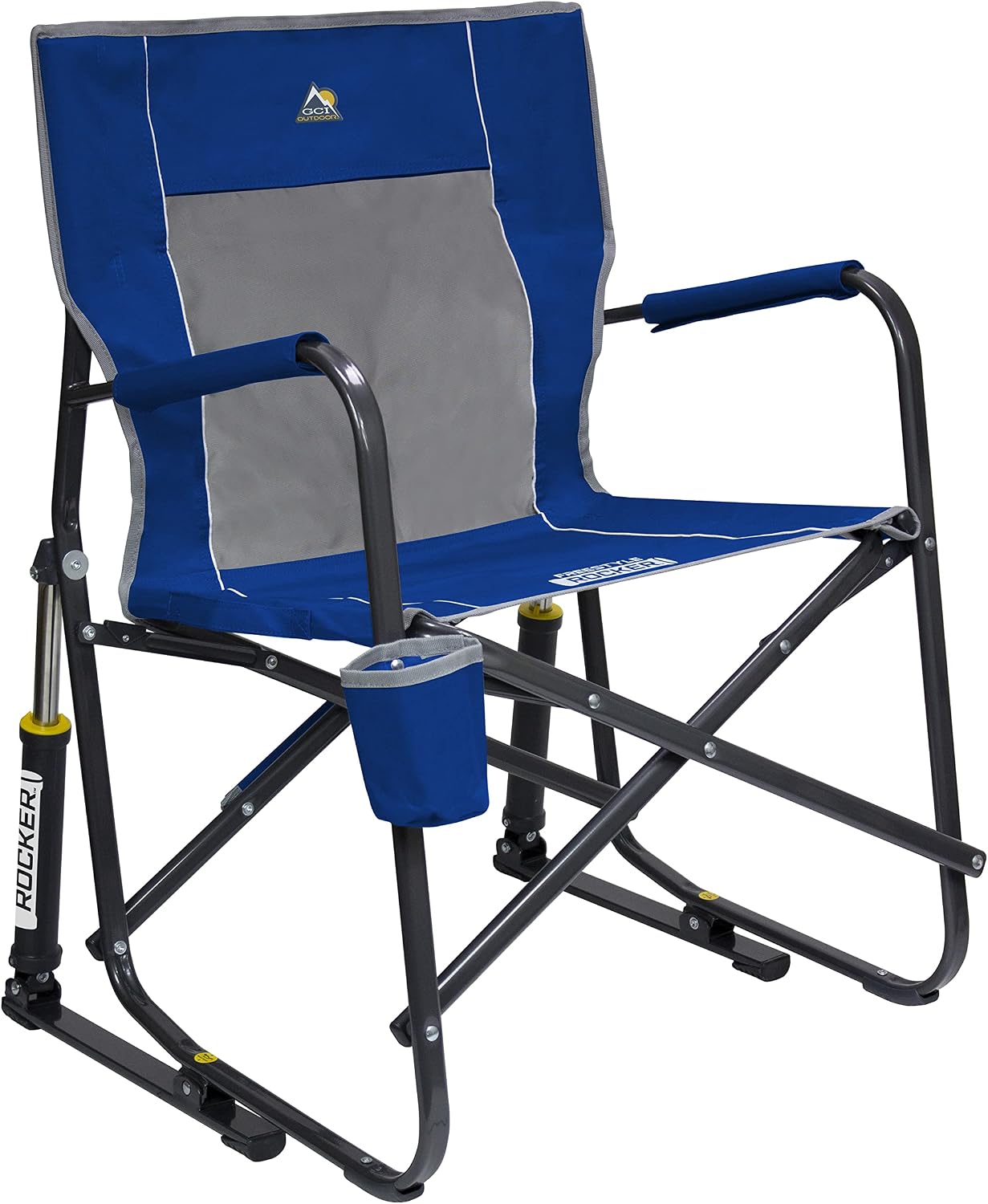 FOLDING ROCKING CHAIR – PORTABLE OUTDOOR CAMPING CHAIR WITH CUP HOLDER - Royal Blue Folding Rocking Camping Chair