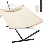 Outdoor Double Hammock with Stand for 2 – Heavy Duty Steel Frame, Pillow Included
