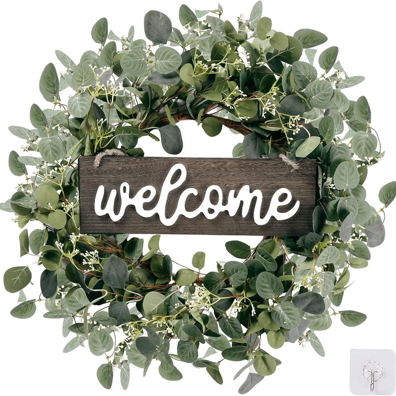 Eucalyptus Wreath for Front Door – Farmhouse Greenery Décor in 5 Styles (20"–26")
