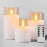 Flameless Candles with Remote & Timer – Glass Pillar Set of 3