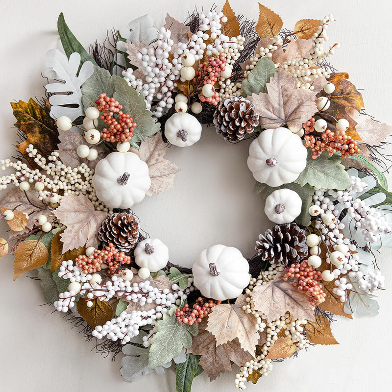 Pumpkin Wreath for Front Door – Fall Farmhouse Décor