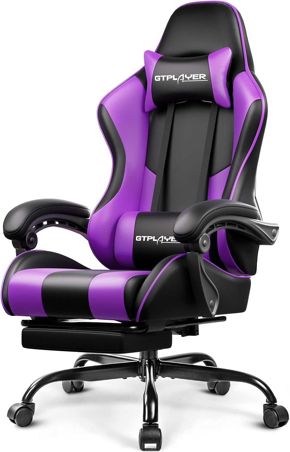 GAMING CHAIR WITH FOOTREST – LUMBAR SUPPORT & 360° SWIVEL - Purple Adjustable Gaming Chair with Footrest & Lumbar Support