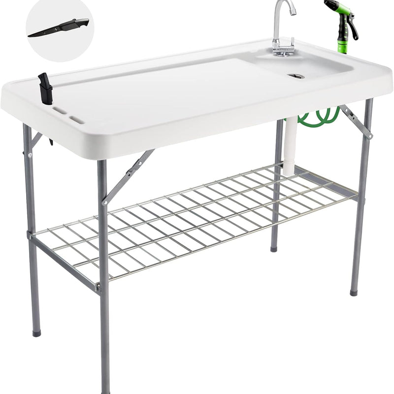 Folding Fish Cleaning Table with Sink & Sprayer Options