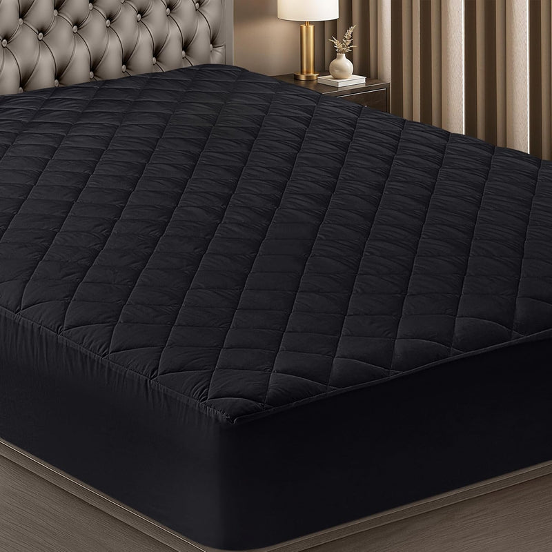 Quilted Mattress Pad – Microfiber, Rayon-Blend & Cotton-Top Styles - Queen / Top Mattress Pad- Black