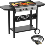 2 & 3 Burner Portable Propane Flat Top Griddle with Side Shelves & Cart