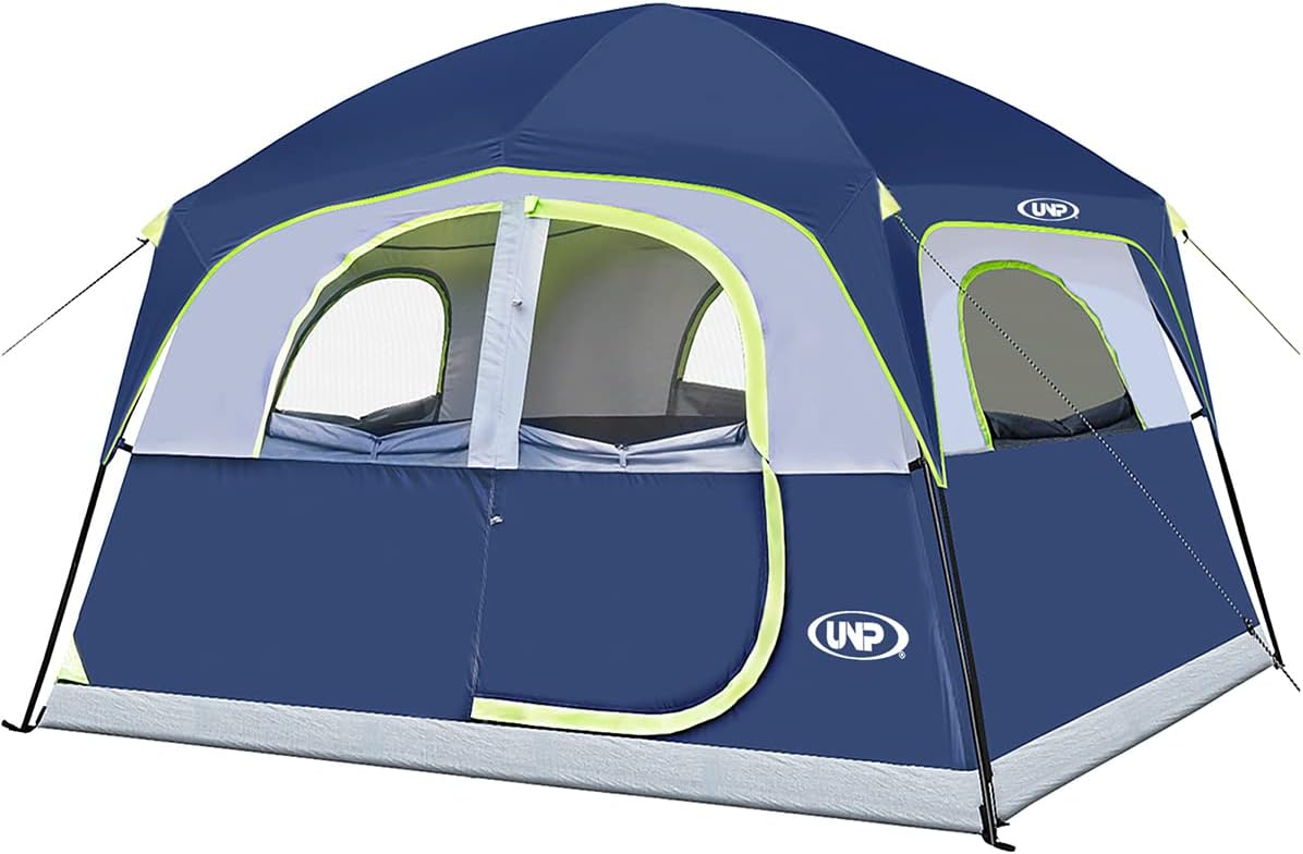 4-6 PERSON INSTANT CABIN CAMPING TENT – WATERPROOF FAMILY TENT WITH RAINFLY & CARRY BAG - Dark Blue 6-Person Cabin Tent