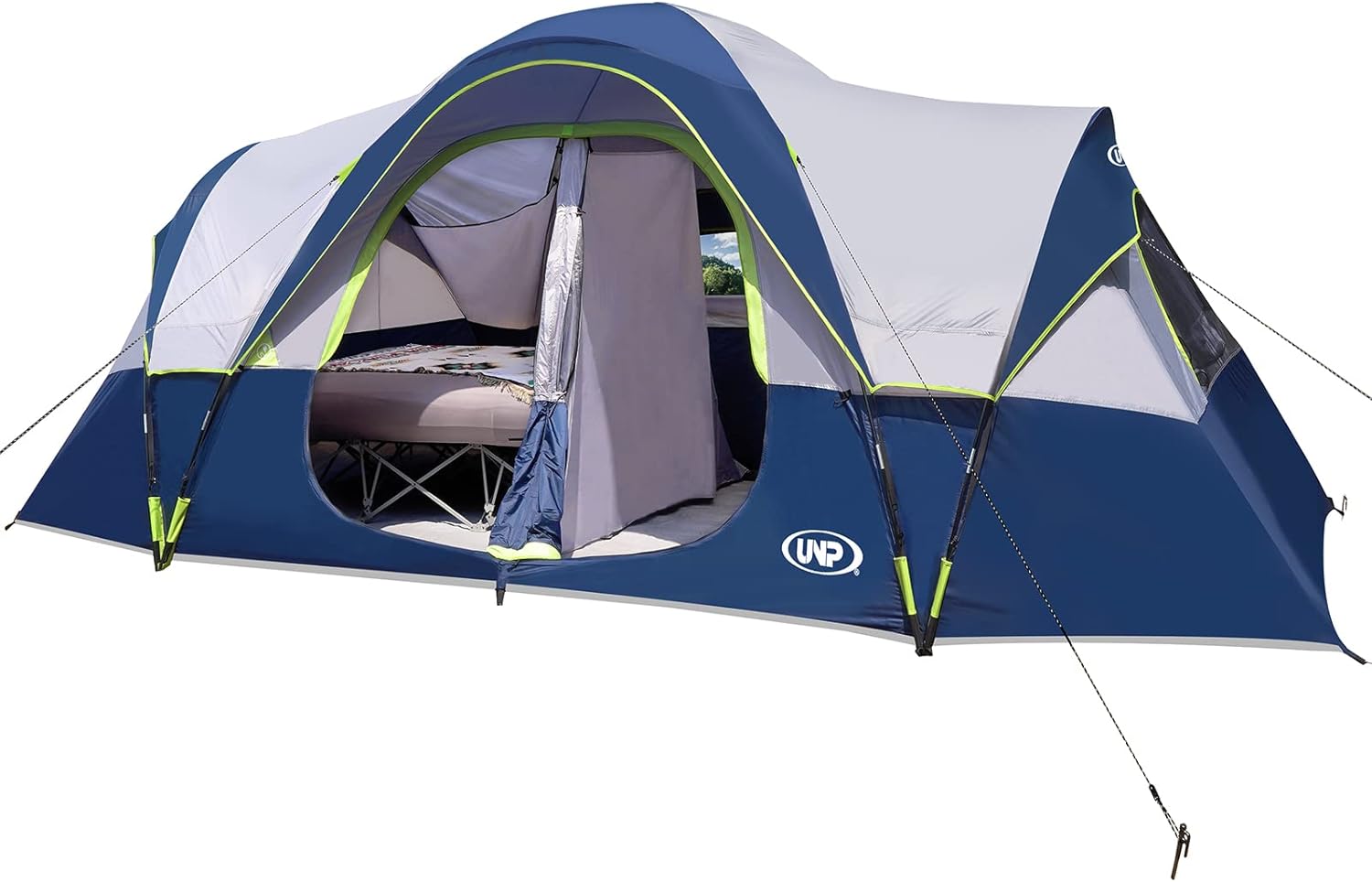 10–12 PERSON WATERPROOF CABIN CAMPING TENT WITH ROOM DIVIDERS, RAINFLY & CARRY BAG - Dark Blue - 10 Person Tent