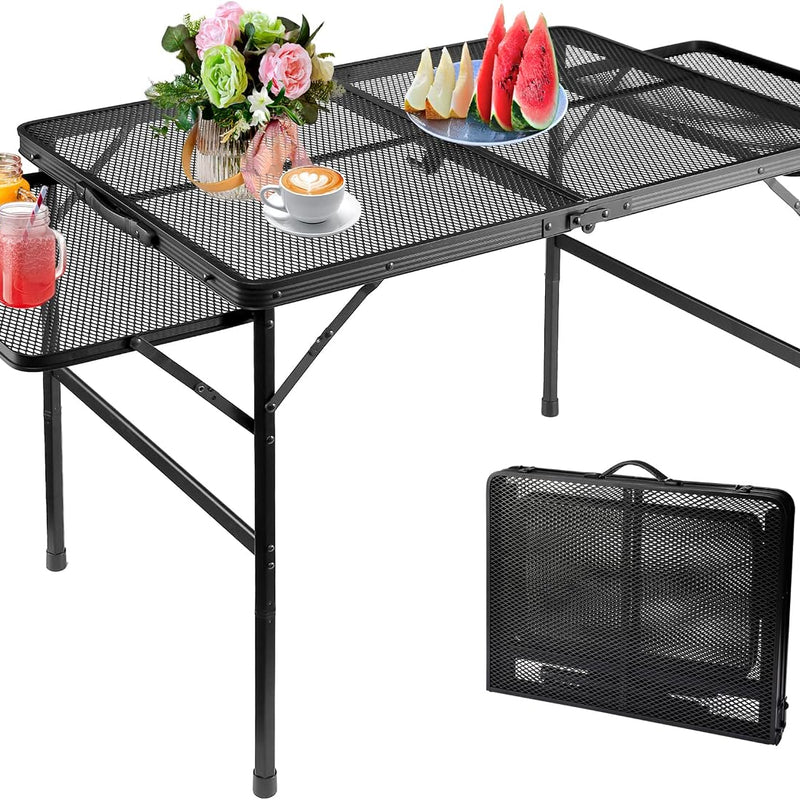 Foldable Camping Grill Table with Aluminum Frame & Adjustable Height