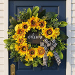 Artificial Sunflower & Lemon Wreath for Front Door – Summer Farmhouse Welcome Wreath with Daisy & Eucalyptus Accents, Year Round Porch Wall Decor - Media 1