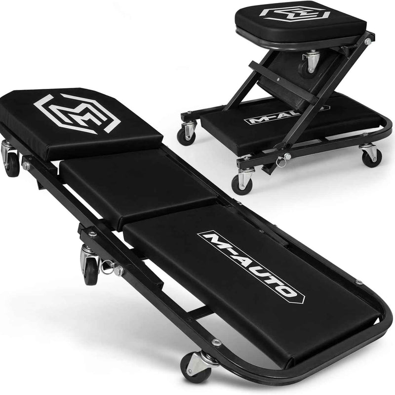 2-in-1 Convertible Z-Creeper Seat - Rolling Mechanic Creeper with Wheels, Under Dash Creeper & Garage Chair for Auto Repair, Low Profile Roller Seat