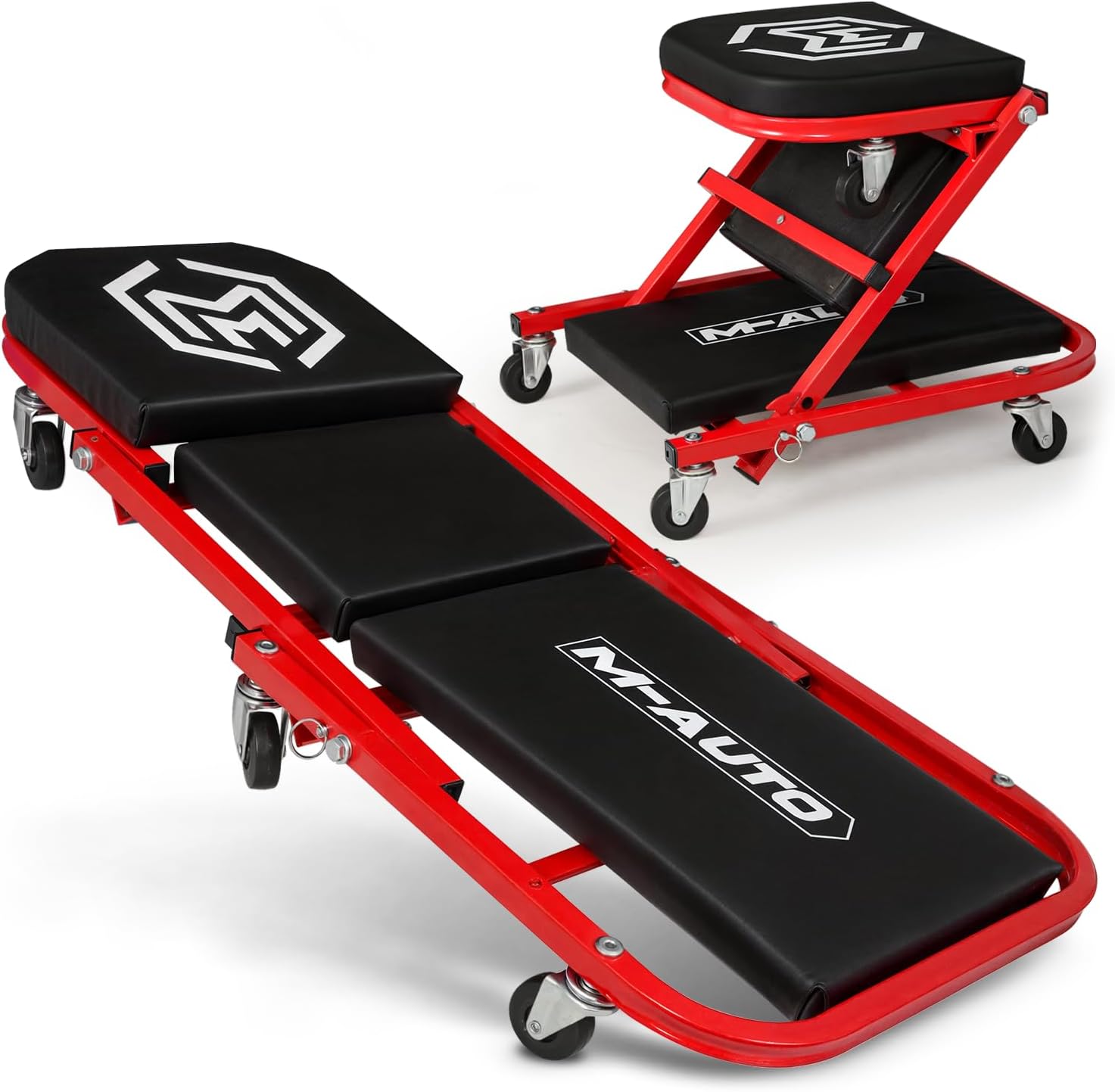 2-in-1 Convertible Z-Creeper Seat - Rolling Mechanic Creeper with Wheels, Under Dash Creeper & Garage Chair for Auto Repair, Low Profile Roller Seat - Red & Black 330 lb 2-in-1 Mechanic Creeper Seat 36"
