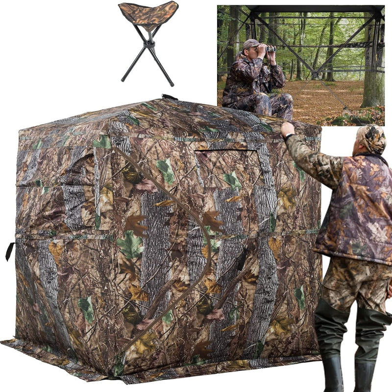 VEVOR Hunting Blind See Through Ground Blinds with Carrying Bag, 360 Degree Portable Camouflage Tent Durable Concealed Shelter with Silent Side Door and Window, for Turkey and Deer