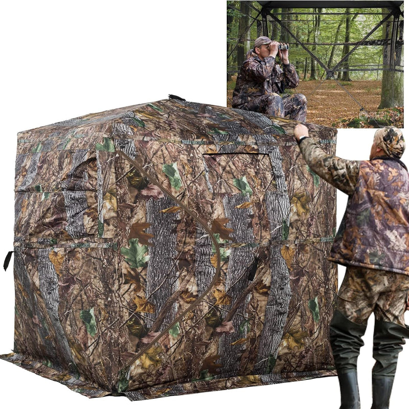 VEVOR Hunting Blind See Through Ground Blinds with Carrying Bag, 360 Degree Portable Camouflage Tent Durable Concealed Shelter with Silent Side Door and Window, for Turkey and Deer