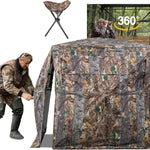 VEVOR Hunting Blind See Through Ground Blinds with Carrying Bag, 360 Degree Portable Camouflage Tent Durable Concealed Shelter with Silent Side Door and Window, for Turkey and Deer