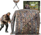 VEVOR Hunting Blind See Through Ground Blinds with Carrying Bag, 360 Degree Portable Camouflage Tent Durable Concealed Shelter with Silent Side Door and Window, for Turkey and Deer