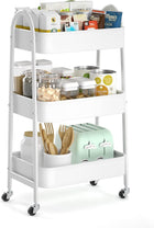 3-TIER ROLLING UTILITY CART – METAL STORAGE ORGANIZER WITH LOCKABLE WHEELS