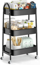 3-TIER ROLLING UTILITY CART – METAL STORAGE ORGANIZER WITH LOCKABLE WHEELS
