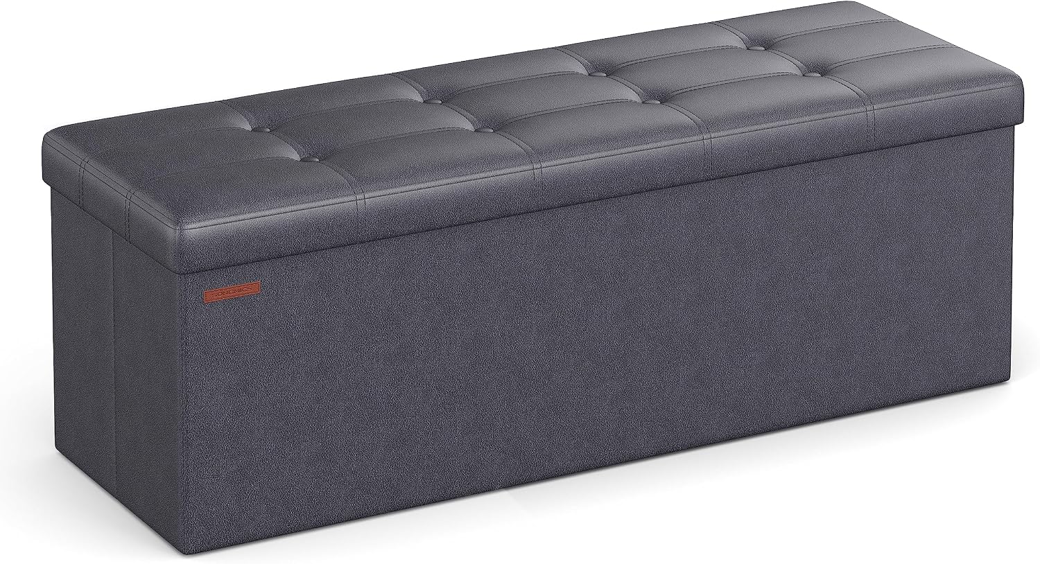 BENCH WITH STORAGE – FOLDING OTTOMAN WITH PADDED SEAT - Dark Gray 43" Folding Storage Ottoman Bench