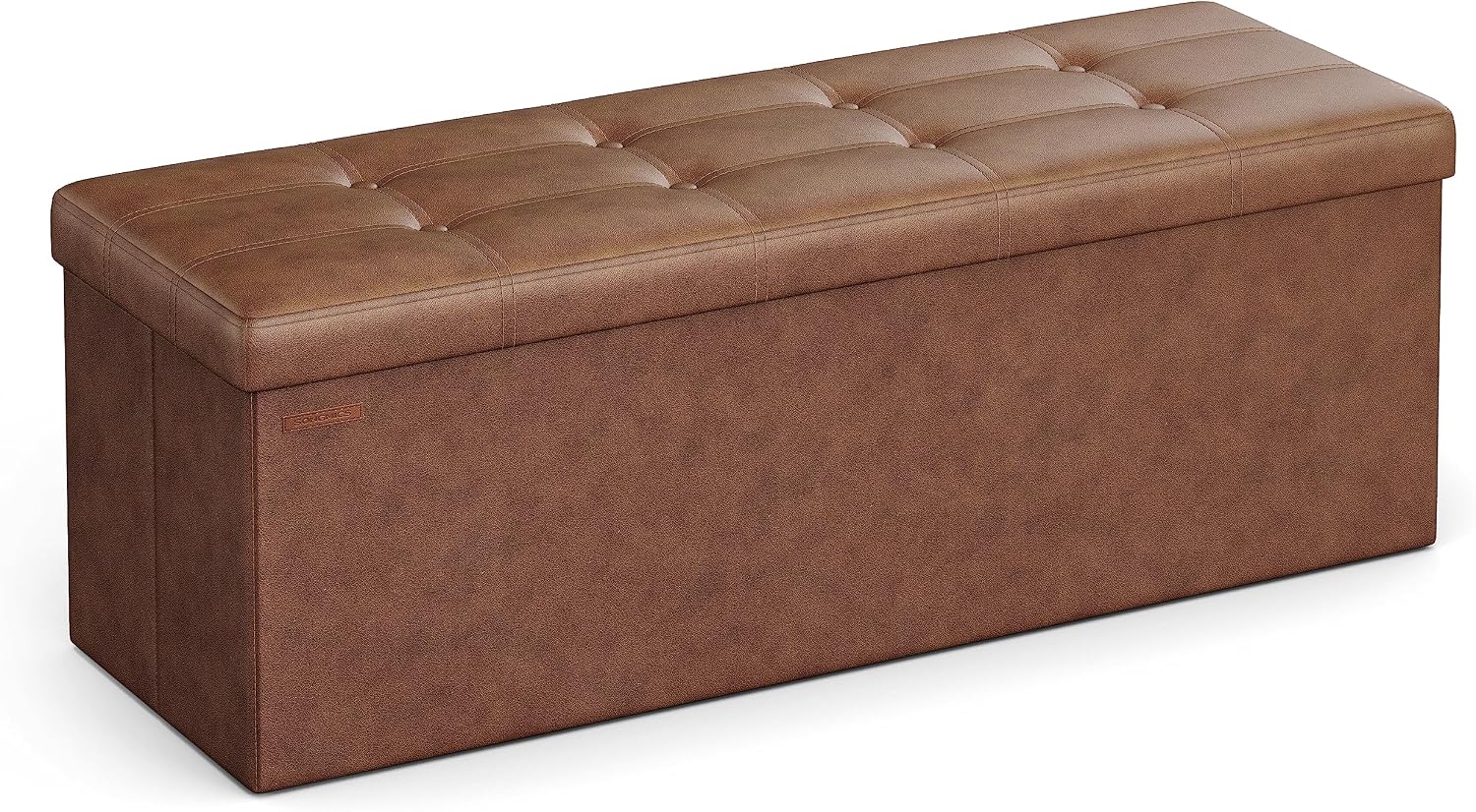 BENCH WITH STORAGE – FOLDING OTTOMAN WITH PADDED SEAT - Coffee Brown 43" Folding Storage Ottoman Bench