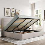 Lift-Up Storage Bed Frame with Upholstered Wingback Headboard