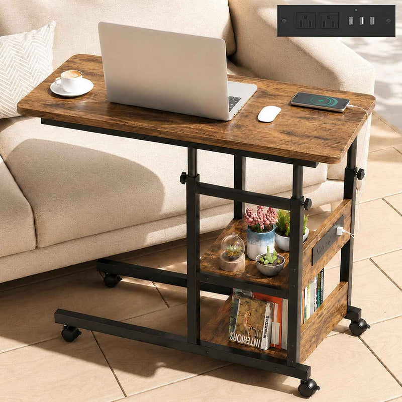C-SHAPED END TABLE WITH CHARGING STATION – ADJUSTABLE HEIGHT