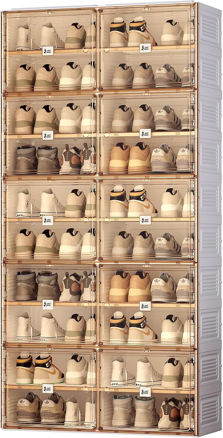 White three-drawer flip shoe cabinet with all three drawers open in a bedroom corner- a flip clock and small plant on top