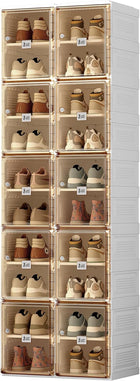 Folding Shoe Cabinet, Foldable Collapsible Shoe Rack Organizer with Doors, Freestanding Shoe Storage Cabinet for Hallway, Closet, Living Room