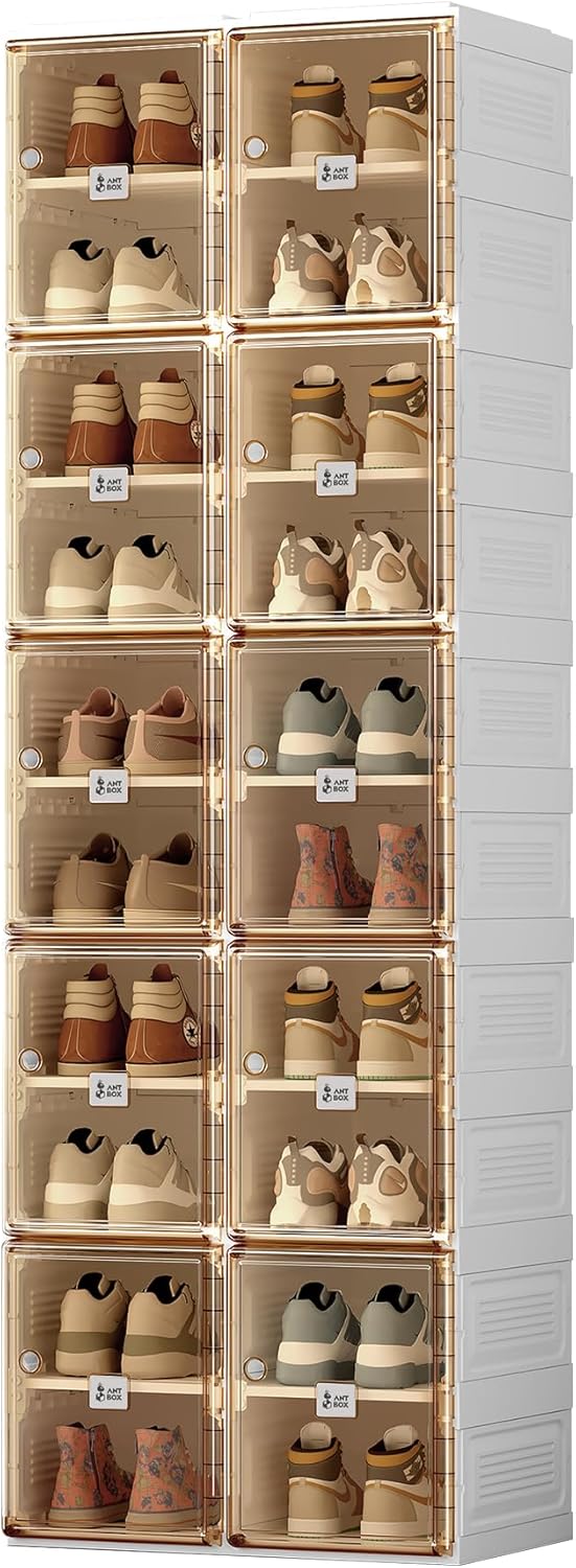 Flip Drawer Shoe Cabinet, Slim Freestanding Entryway Shoe Storage Cabinet with Doors, Adjustable Shelves and Anti-Tip Hardware for Hallway, Closet, Bedroom