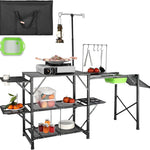 Camping Portable Cook Station/Kitchen Table, Folding Outdoor Cooking Table with Storage